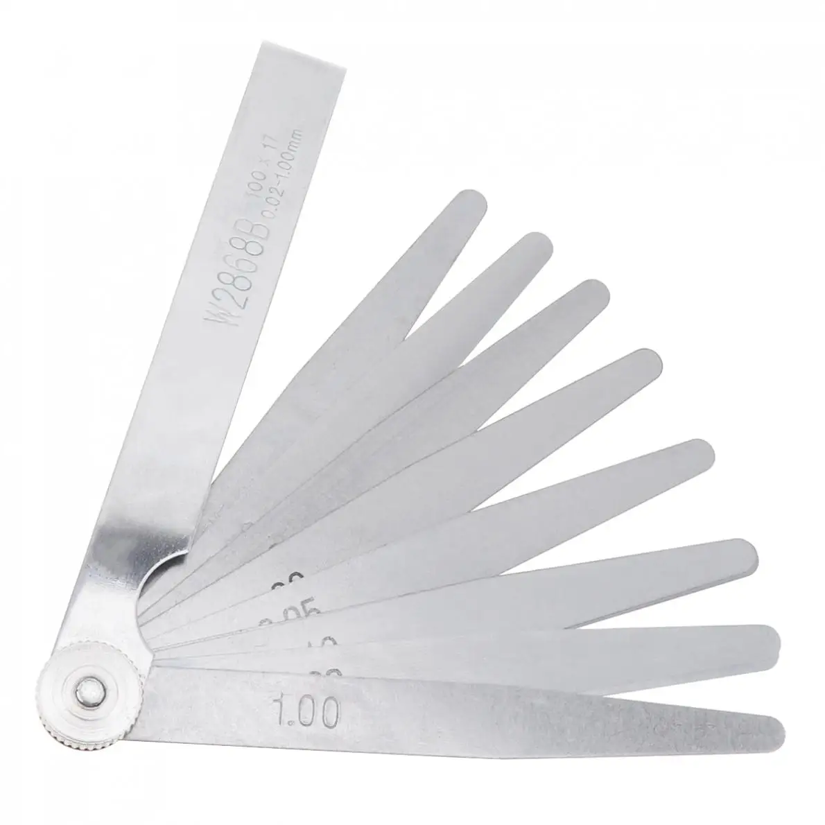 100 x 17 Blade Stainless Steel Feeler Gauge with Adjustable Nut and 0.02 - 1.00mm Measuring Range  Feeler Meters