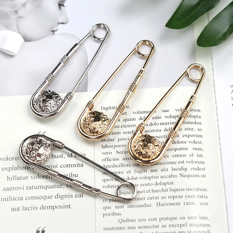 Lady Large Safety Pins Vintage Alloy Double Lion Head Brooch Women Diy Waist Closing Artifact Men Suit Jacket Decoration Jewelry