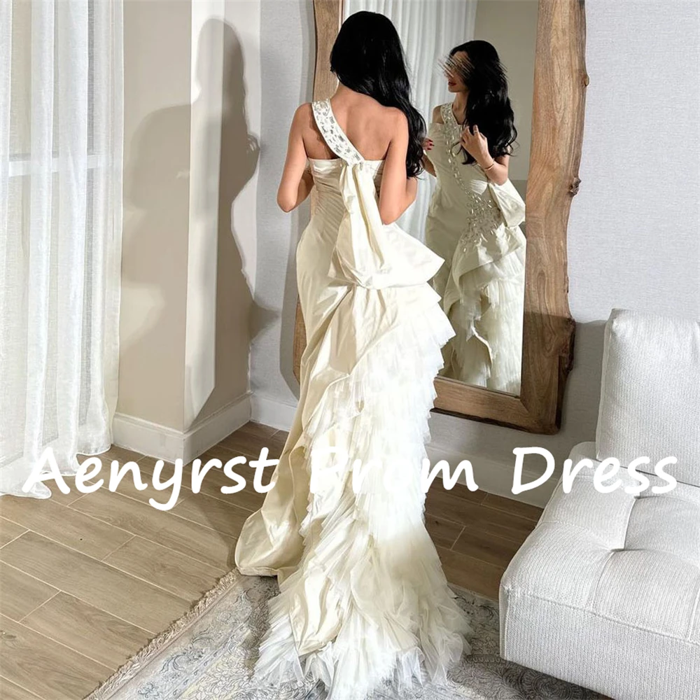 Aenyrst Vintage One Shoulder Saudi Arabia Evening Dresses Satin Crystal Wedding Guest Dresses For Women Floor Length Prom Gowns