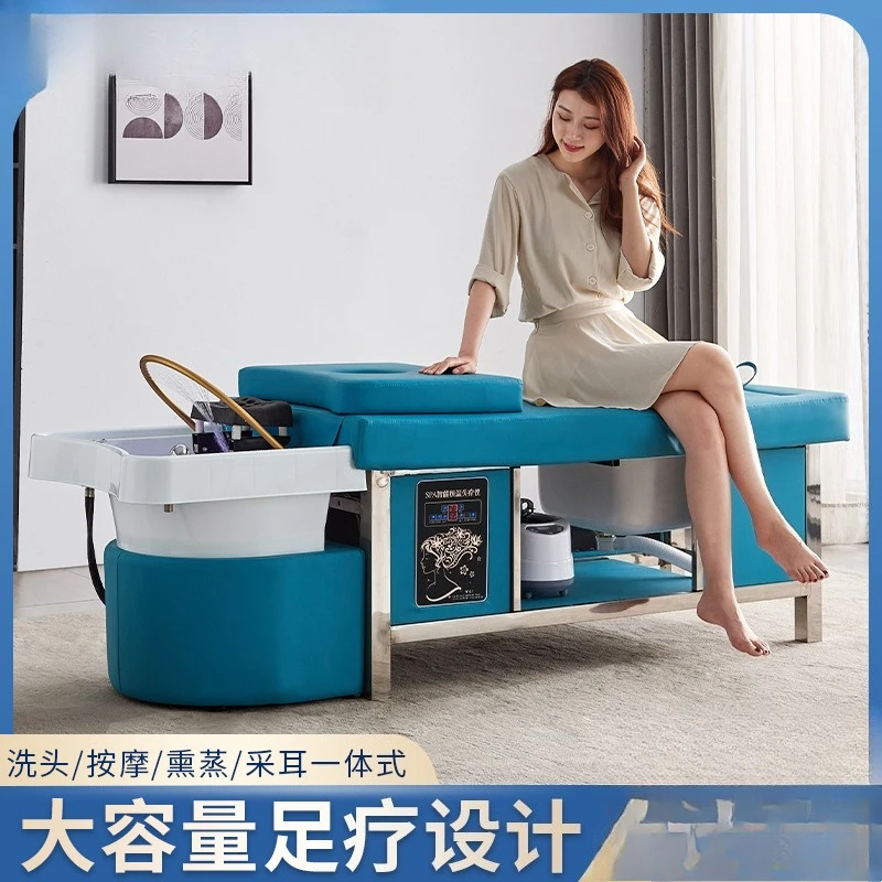 Foot massage and hair washing bed, steaming combo, beauty salon, hair salon head treatment bed