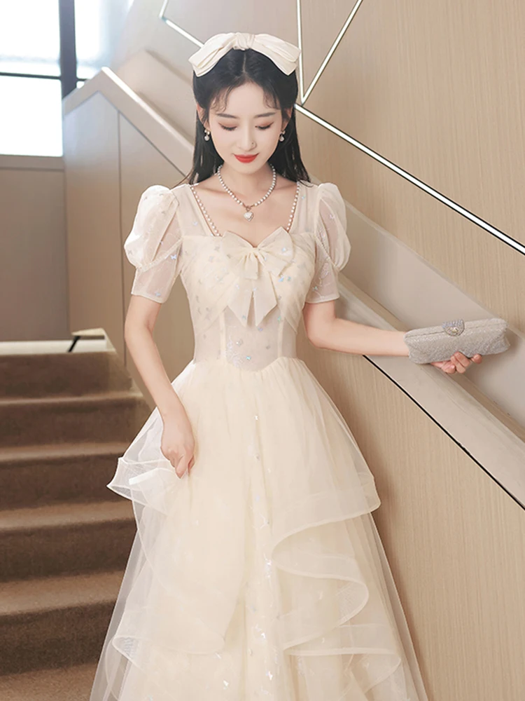 

Элегантное вечернее платье Ele Princ Sle для женщин, высококачественное, роскошное, модное, расшитое бисером, с коротким рукавом, длинное, для вечеринок и свадеб