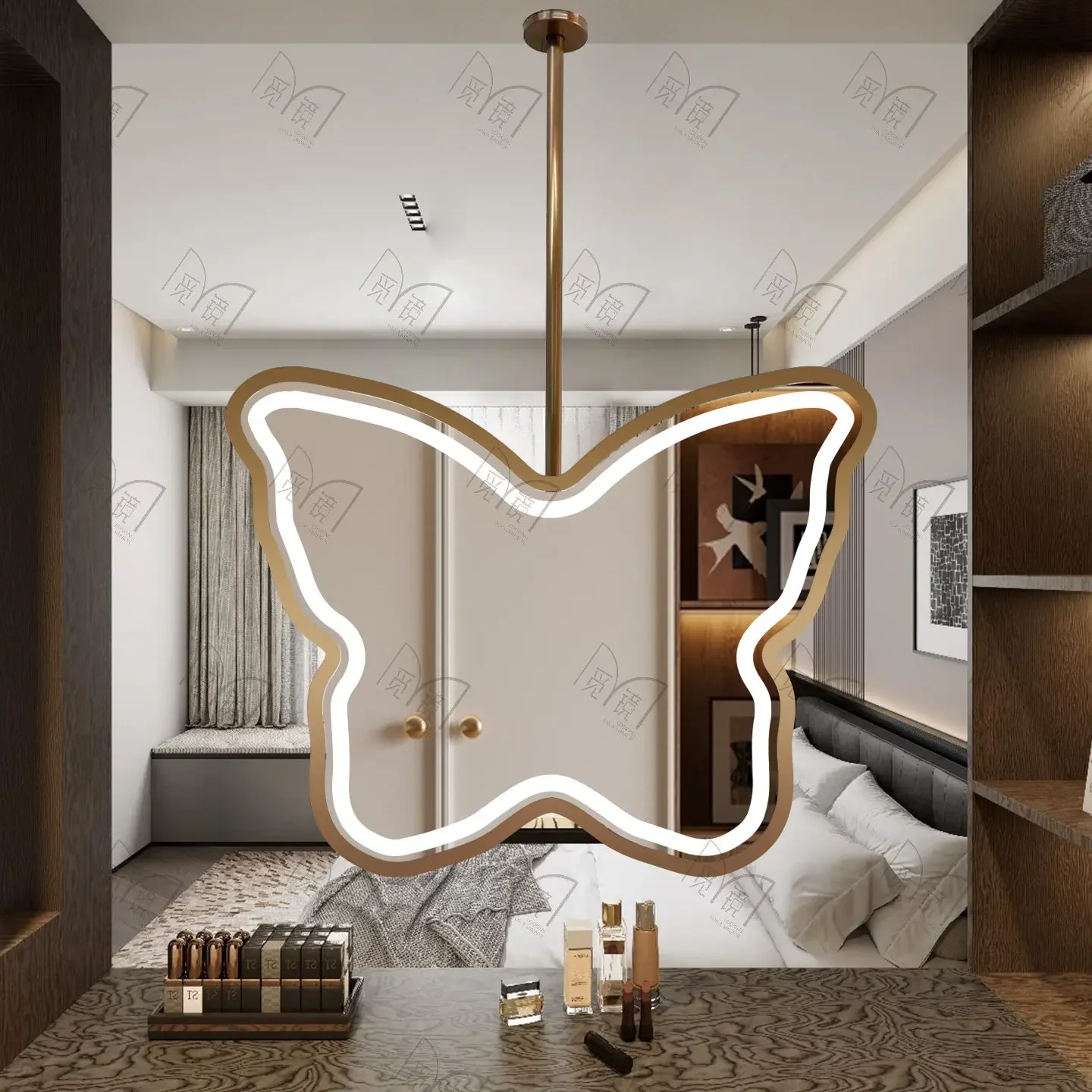 Creative butterfly hanging mirror dresser partition makeup mirror bathroom mirror