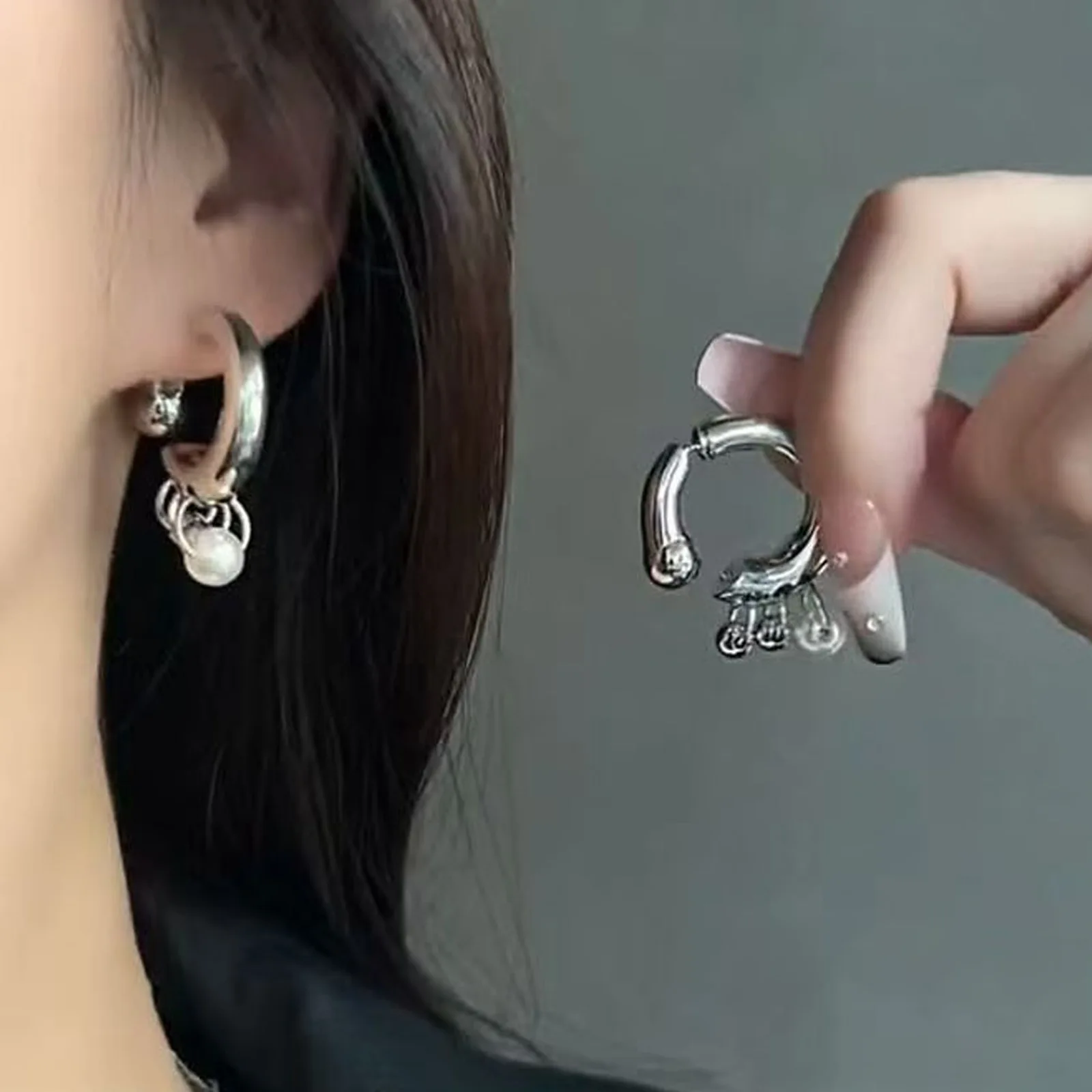 Punk Gothic Metal Pearl Tassel Earrings for Women Men 2026 Fashion Before After Detachable Wearing Dangle Earring Jewelry Gift