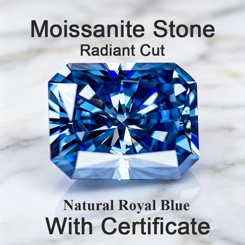 Moissanite Stone Natural Royal Blue Radiant Shape Gemstone for DIY Charms Jewelry Making Pass Diamond Tester with Certificate