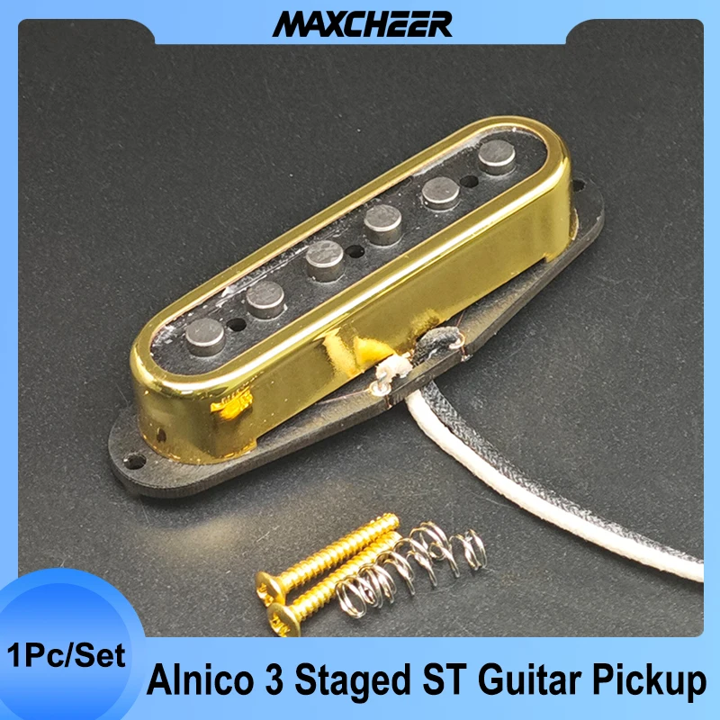 Alnico 3 Staggered ST Style Electric Guitar Pickup with Open Brass Cover Fiber Bobbin ST Pickup Vintage Style Chrome