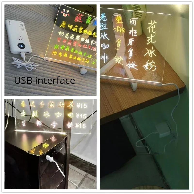Erasable Transparent Acrylic Night Message Board Glowing Advertising Chalkboard Writing Board Children's Home Use