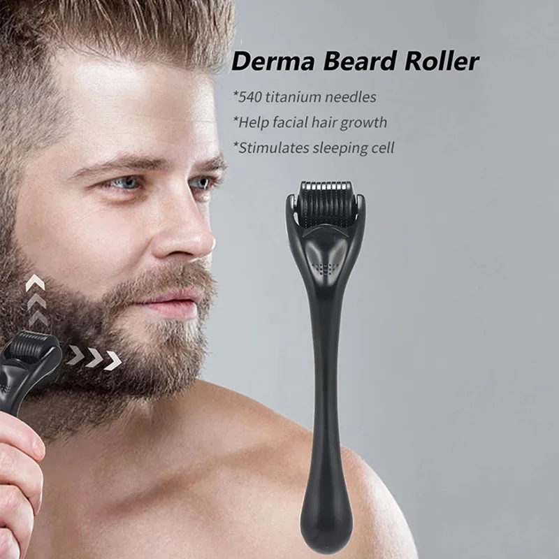 540 Pins Black Derma Roller For Hair Beard Growth Skin Care Tool For Women Men Home Use