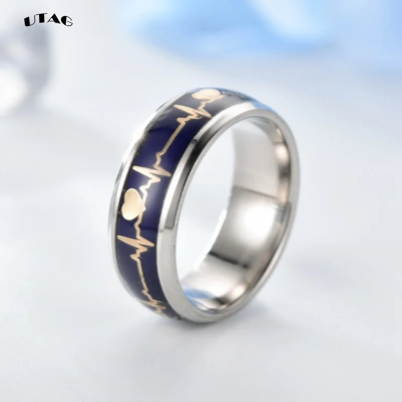 UTAG Mood Rings For Women Changing Color Heartbeat Ring Men Emotion Feeling Ring Mood Temperature Couple Ring