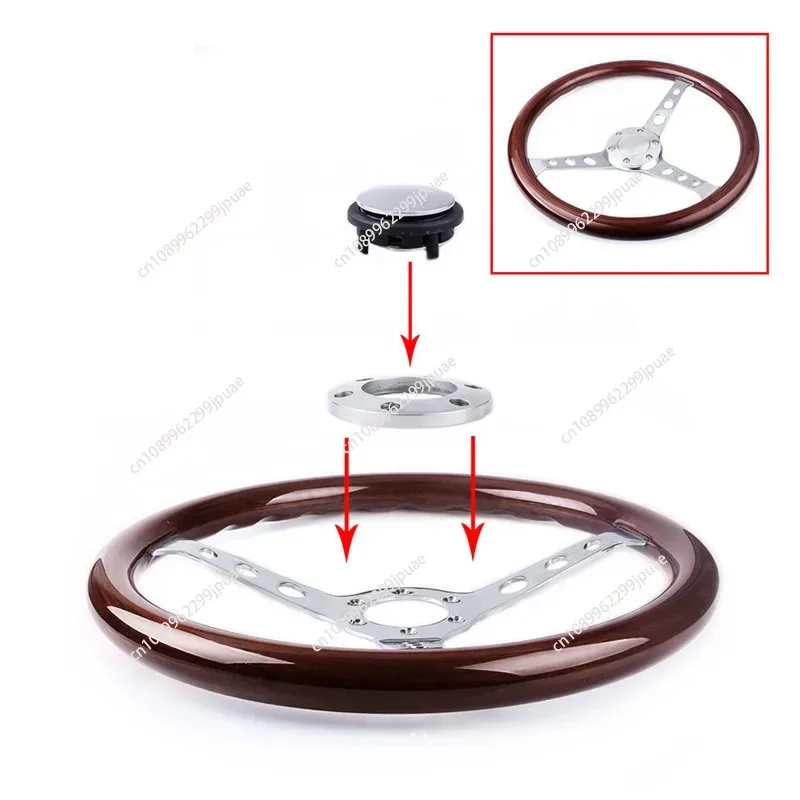 15 Inch 380MM 6 Hole Solid Mahogany Retro Steering Wheel Classic Vintage Wooden Steering Wheel Auto Modification Parts