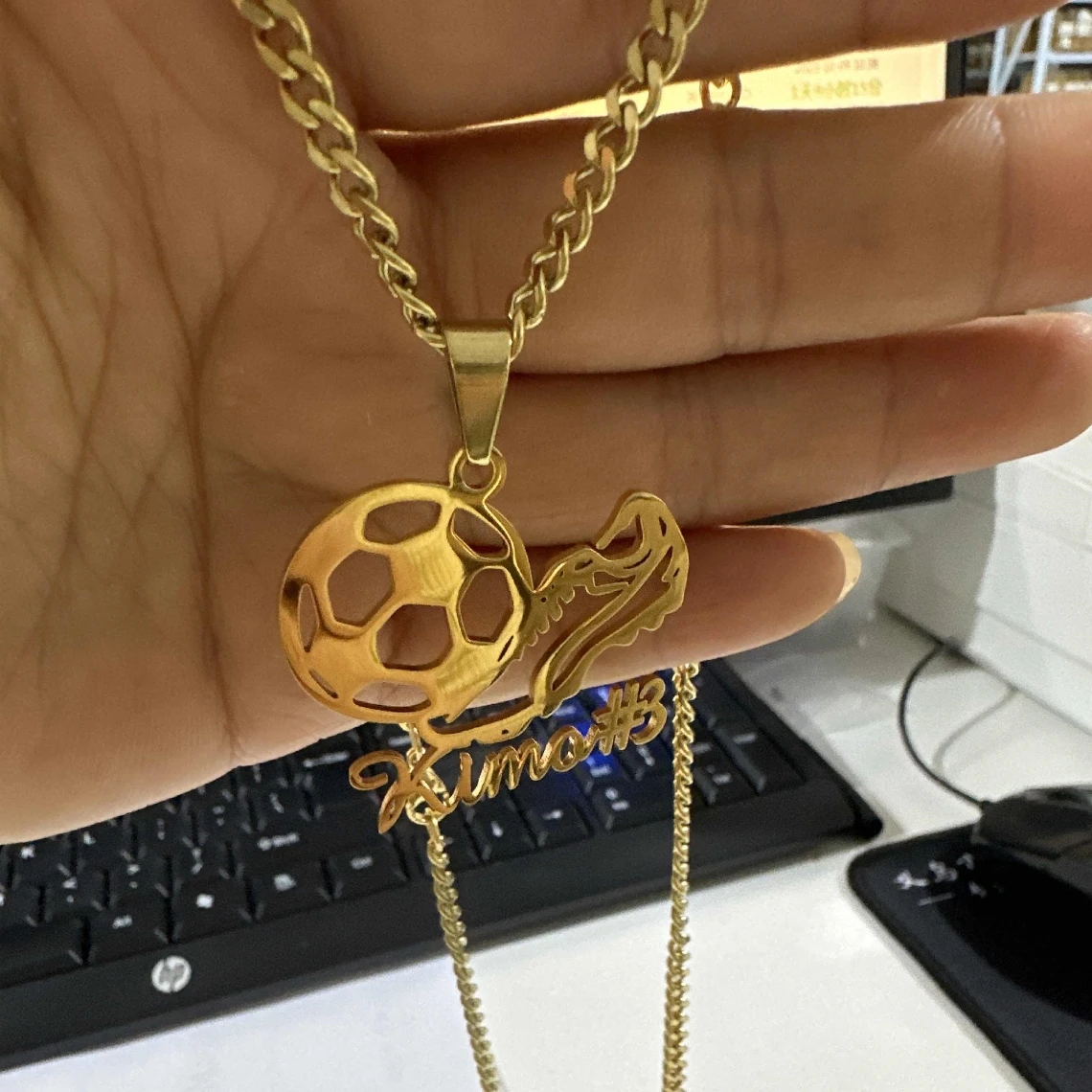 Cadena cubana personalizada para jugar al fútbol, collar con nombre, joyería deportiva Popular, acero inoxidable, placa de fútbol