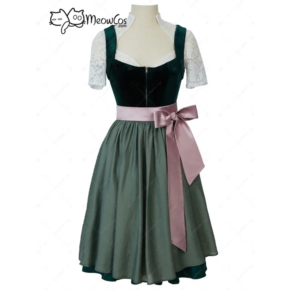 DAIZBELLA Women\'s Medieval Style German Oktoberfest Bavarian Dirndl Dress and Top with Apron Costume for Halloween