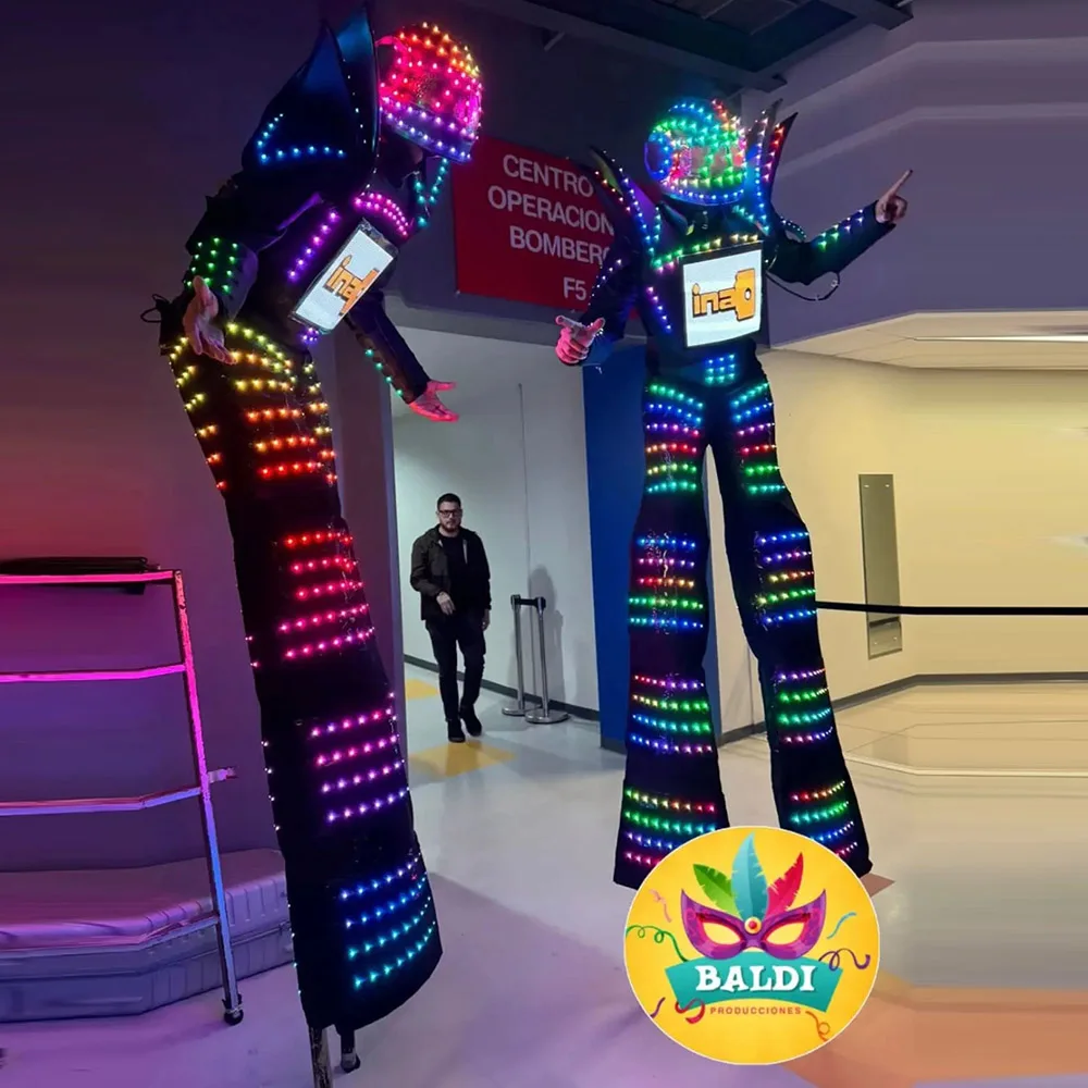 Traje de fiesta para niña, zancos LED de lujo, Robot Walker, brillo a todo Color, disfraz de píxeles inteligentes para baile, puesta en escena