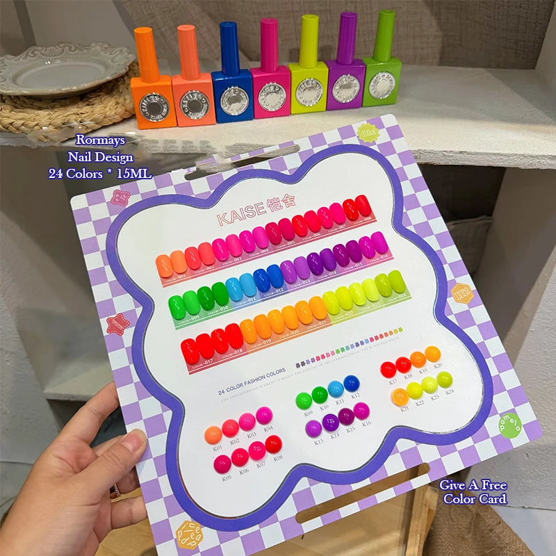KAISE 24 Colors Neon Fluorescent UV LED Gel Nail Polish Set, Soak Off Candy Color Gel, Long Lasting Shiny Nail Art for Salon