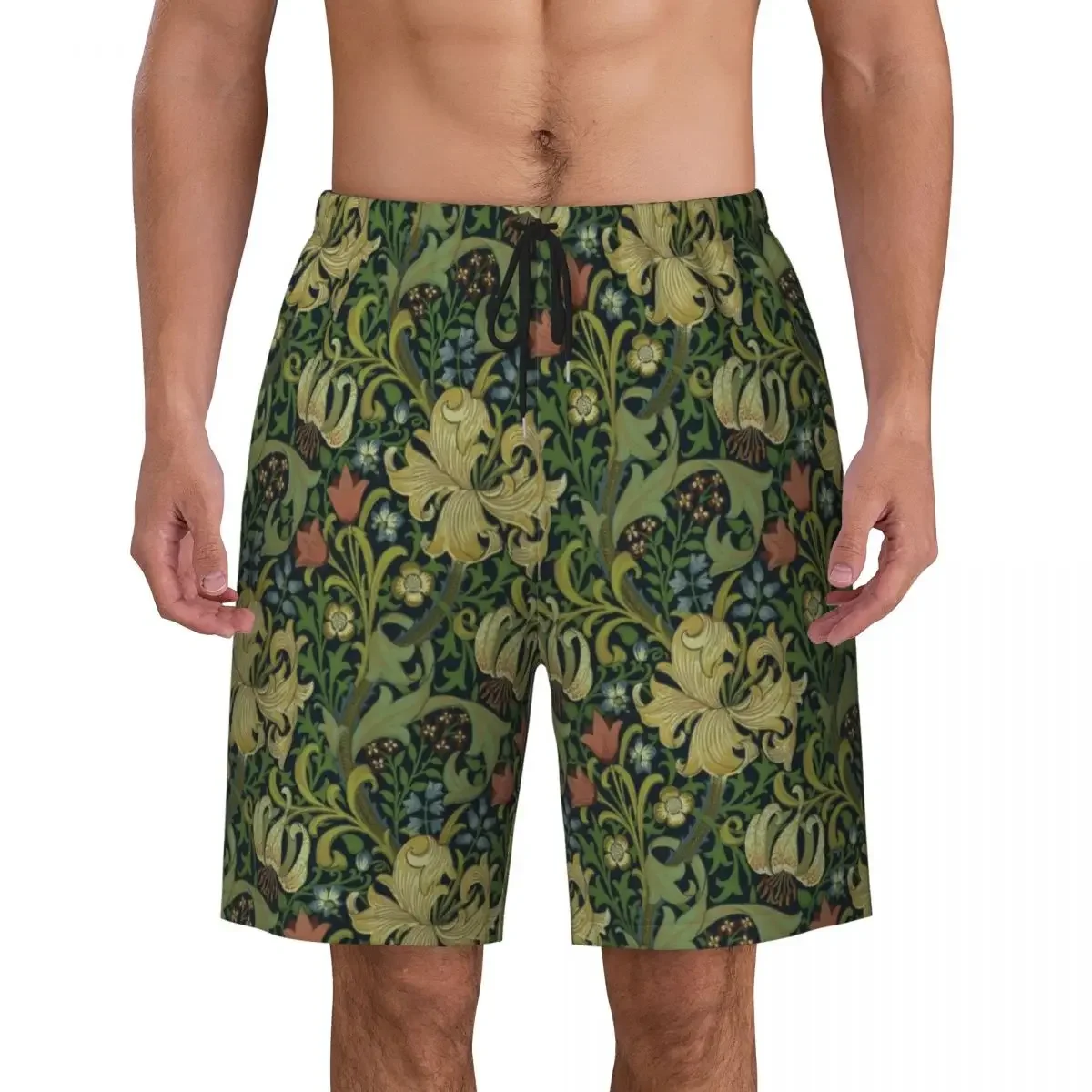 William Morris Company Board Shorts Men's Casual Beach Shorts Briefs Floral Textile Pattern Quick Dry Swim Trunks