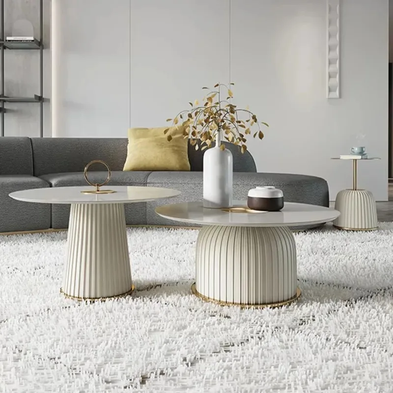 Luxury Round Coffee Table Furniture Room Marble Top White Gloss Modern Extension Side Table Industrial Mesa Centro Furniture