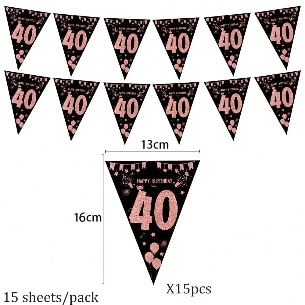 1set Gelukkige Verjaardag Bunting Banner 30/40/50/60/70/80th Party Decoraties Driehoek Vlag Guirlande voor Milestone Verjaardag Celebratio