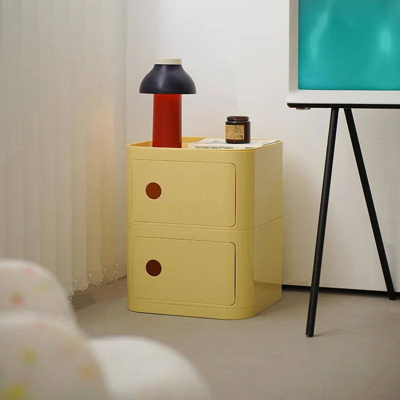 

Round Bedside Table Nordic Plastic Bedside Cabinet for Bedroom Small Side End Table Nightstand Storage Locker