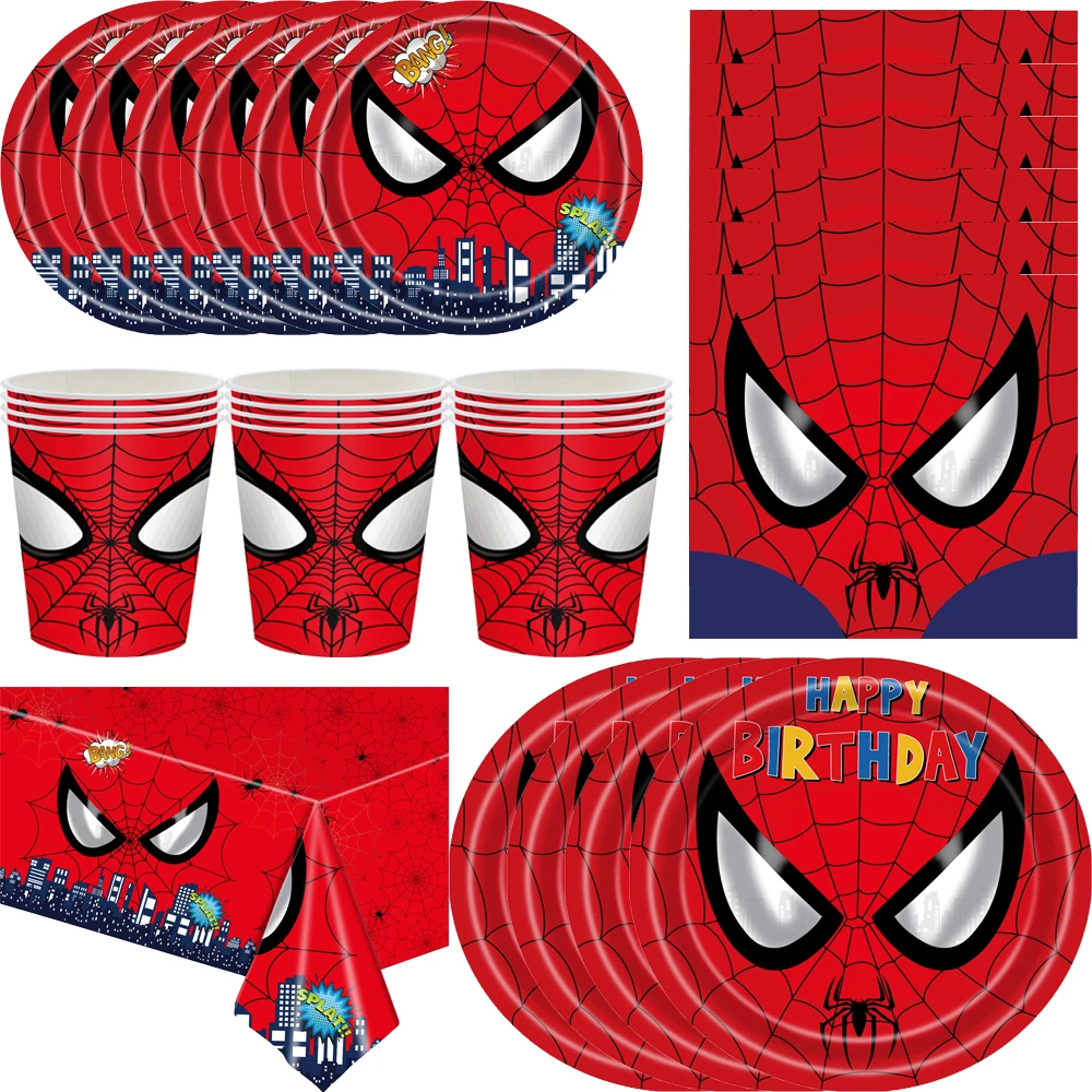 

Birthday Decorations Cartoon Spider Man Super Hero Disposable Tableware Paper Plates Cup Kid Favor set Baby Shower Party Set