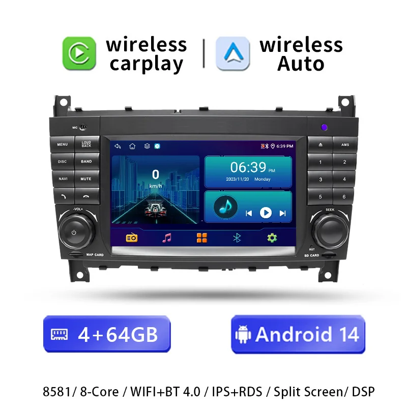 2 Din Carplay Android 14 autoradio voor Mercedes-Benz Vito W203 W639 W168 Vaneo CLK W209 W210 M/ML multimediascherm