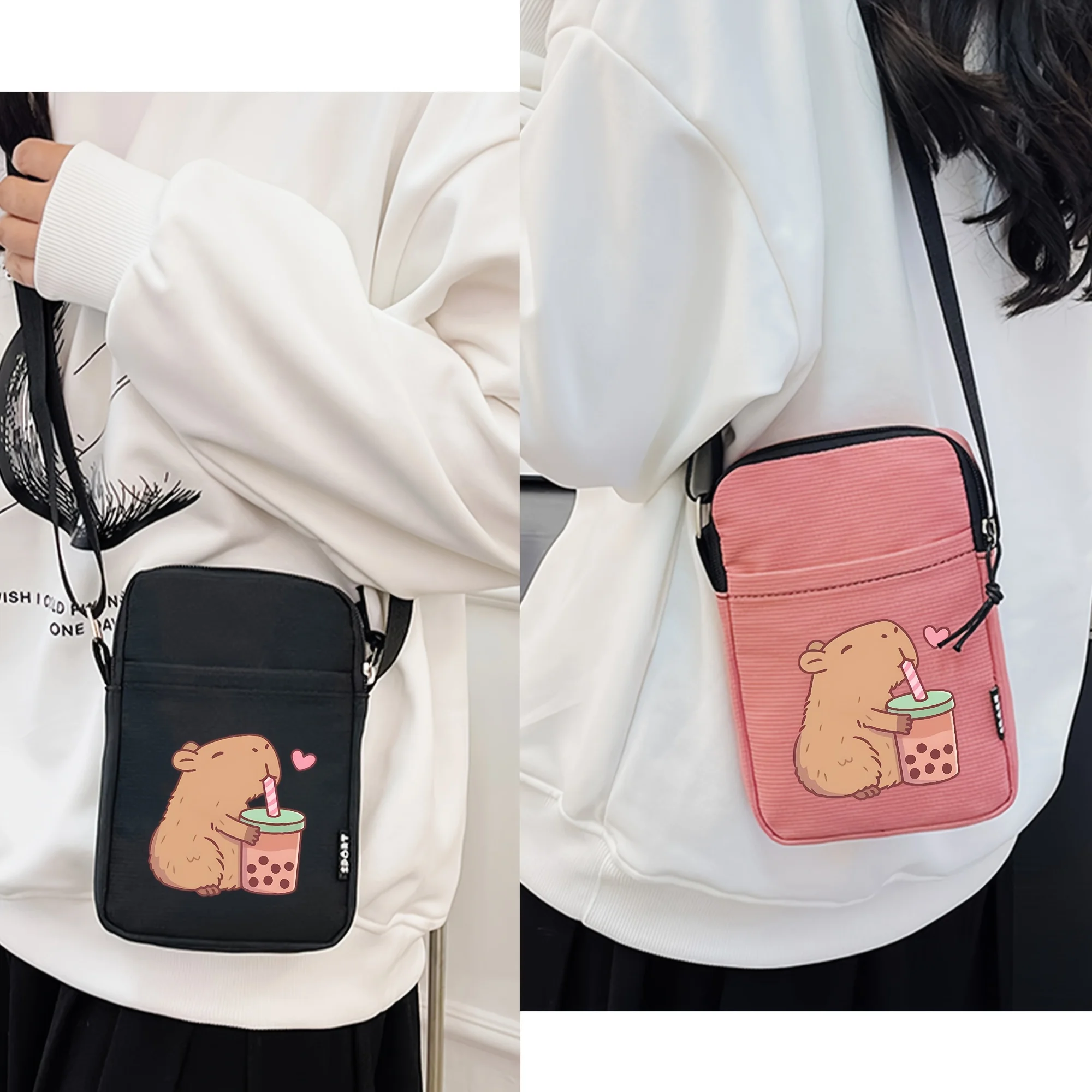 Kapibara Bubble Tea Pattern Mobile Phone Bag Coin Purse, Multifunctional Mini Zipper Crossbody Bag, Perfect Valentine's Day Gift