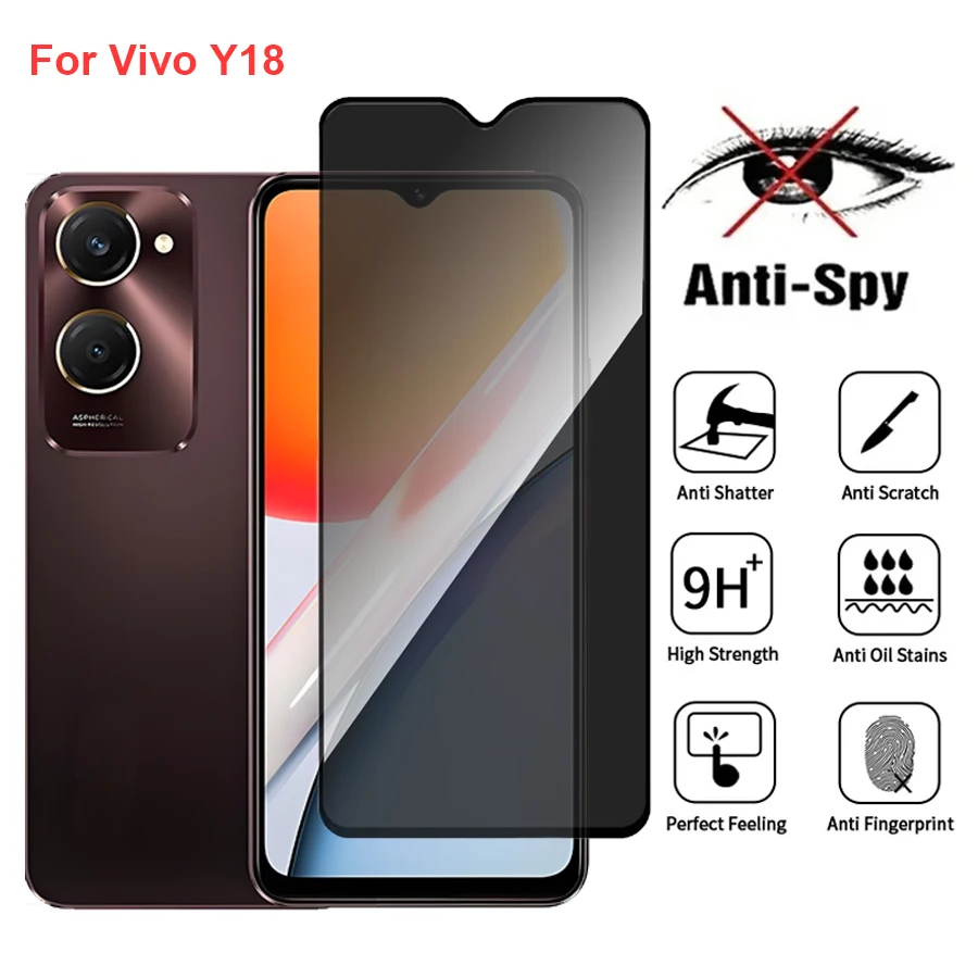 

For Vivo Y18 Anti Spy Privacy Tempered Glass Screen Protector Compatible For VivoY18 Full Cover Screen Phone Film
