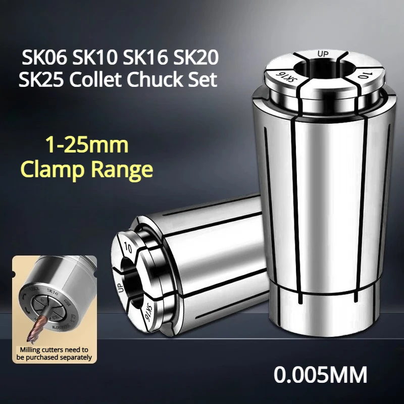 SK06 SK10 SK16 SK20 SK25 Collet Chuck Set 1-25mm Clamp Range SK Collets CNC Spring Chuck Tool Holder SK6
