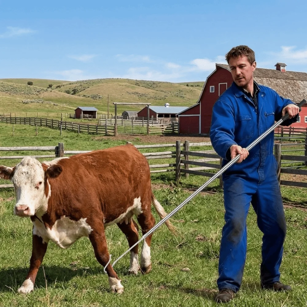 Stainless Steel Sheep Catcher Pole Long Pole Heavy Duty Sheep Catching Hook Efficient Detachable Sheep Capture Device