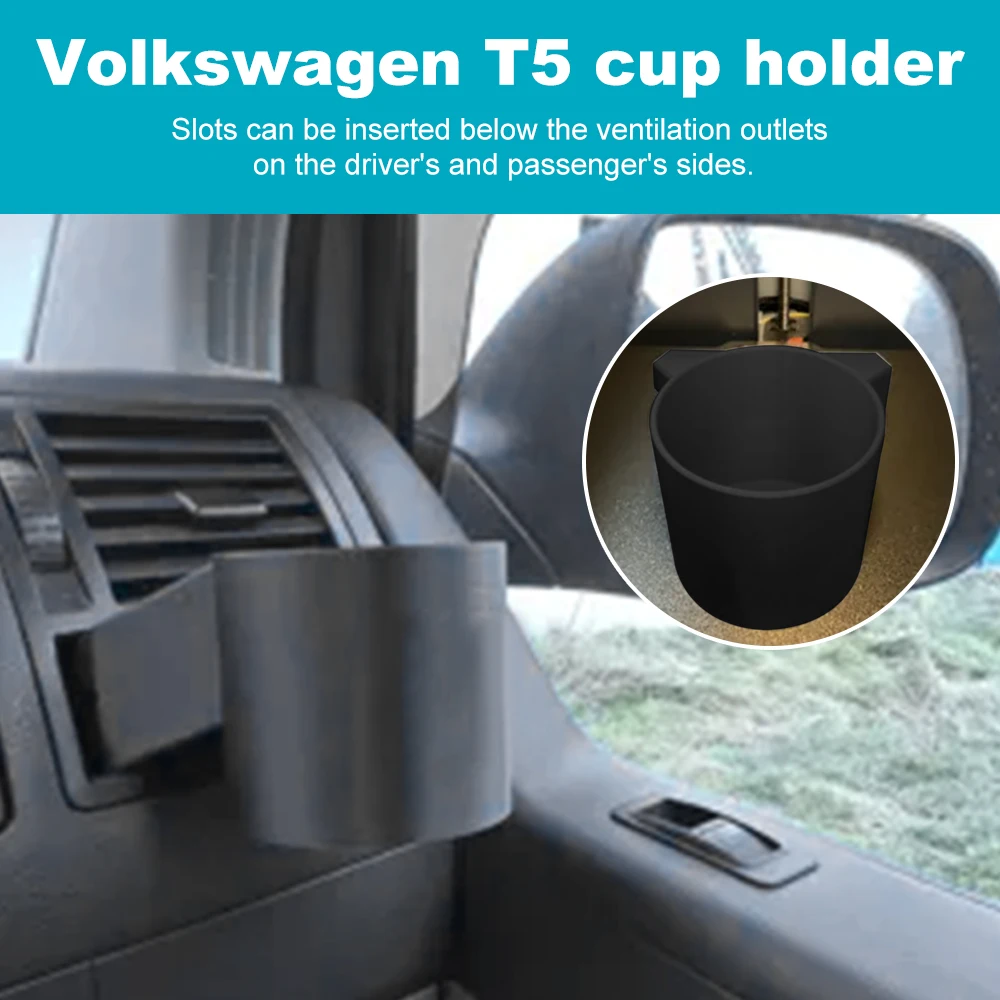 RV Cup Holder For The Volkswagen T5 Cup Holder Inserted Into The Slots Below The Driver And Passenger Side Ventilation Openings