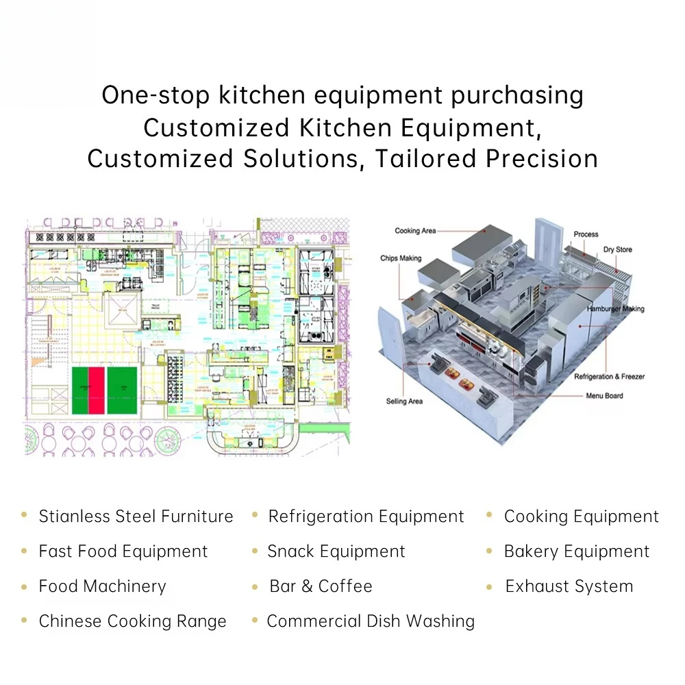 Commercial Full Kitchen Equipment Set Stainless Steel Modern Design Customized Size for Hotel and Catering Service