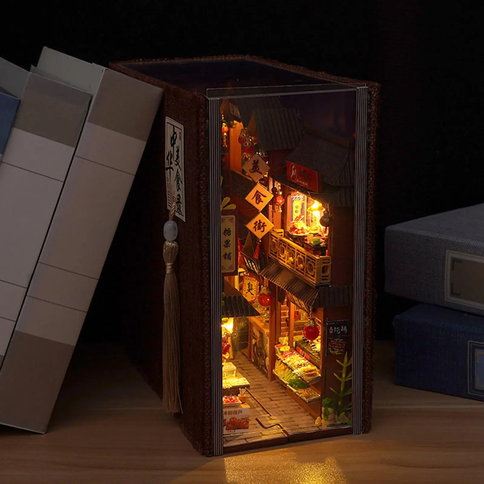 Boekenkast Boekenplank Inzetstuk 3D Houten Puzzel Decoratief met Licht Poppenhuis Hout