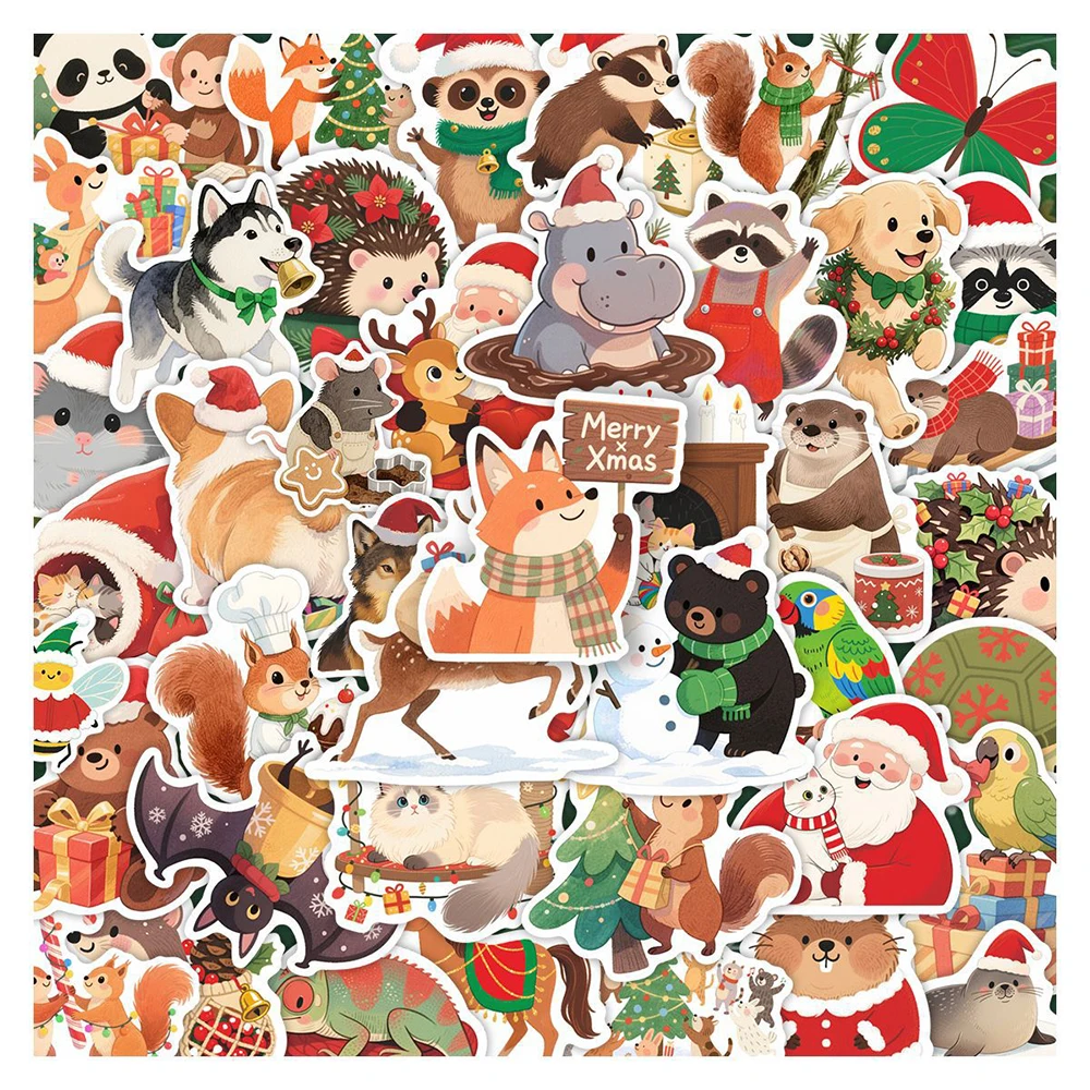 

10/30/50/100pcs Cute Winter Christmas Festival Animals Stickers Cartoon Graffiti Decals DIY Scrapbook Helmet Sticker Fun for Toy