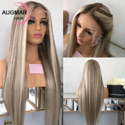 Perruque Lace Front Wig naturelle lisse blonde, 13x4, 30 pouces, 13x6, transparente, à reflets bruns