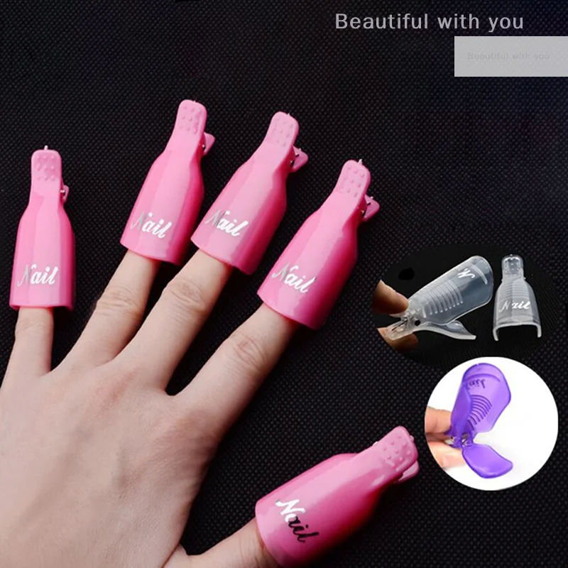 

10Pcs/Set Plastic Nail Art Soak Cap Clip UV Gel Polish Remover Wrap Nail Tool