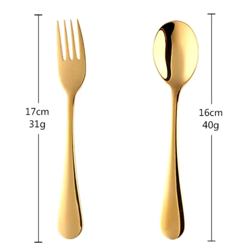 2PC Kids portable cutlery Rainbow tableware Set Stainless food safety lovely children spoon fork  gold  Toddler Utensils image 4