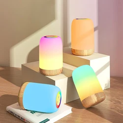 Night Lights Dimmable RGB,Bedside Lamp Portable,Wood Nursery Light with Time and Temperature Display and for Adults Kids Bedrood