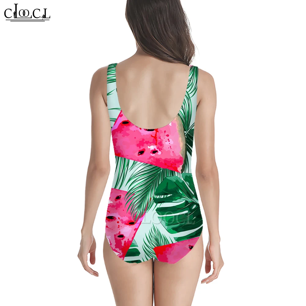 CLOOCL Fashion Women Swimsuit Monstera and Watermelon Printed Bathing Suit Swimming Party Summer One-Piece Monokini Bikini