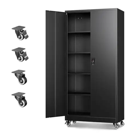 Metal Garage Storage Cabinets with Wheels, Steel Tool Cabinets Lock Door and Adjustable Shelves for Home, Office, Warehouse Org