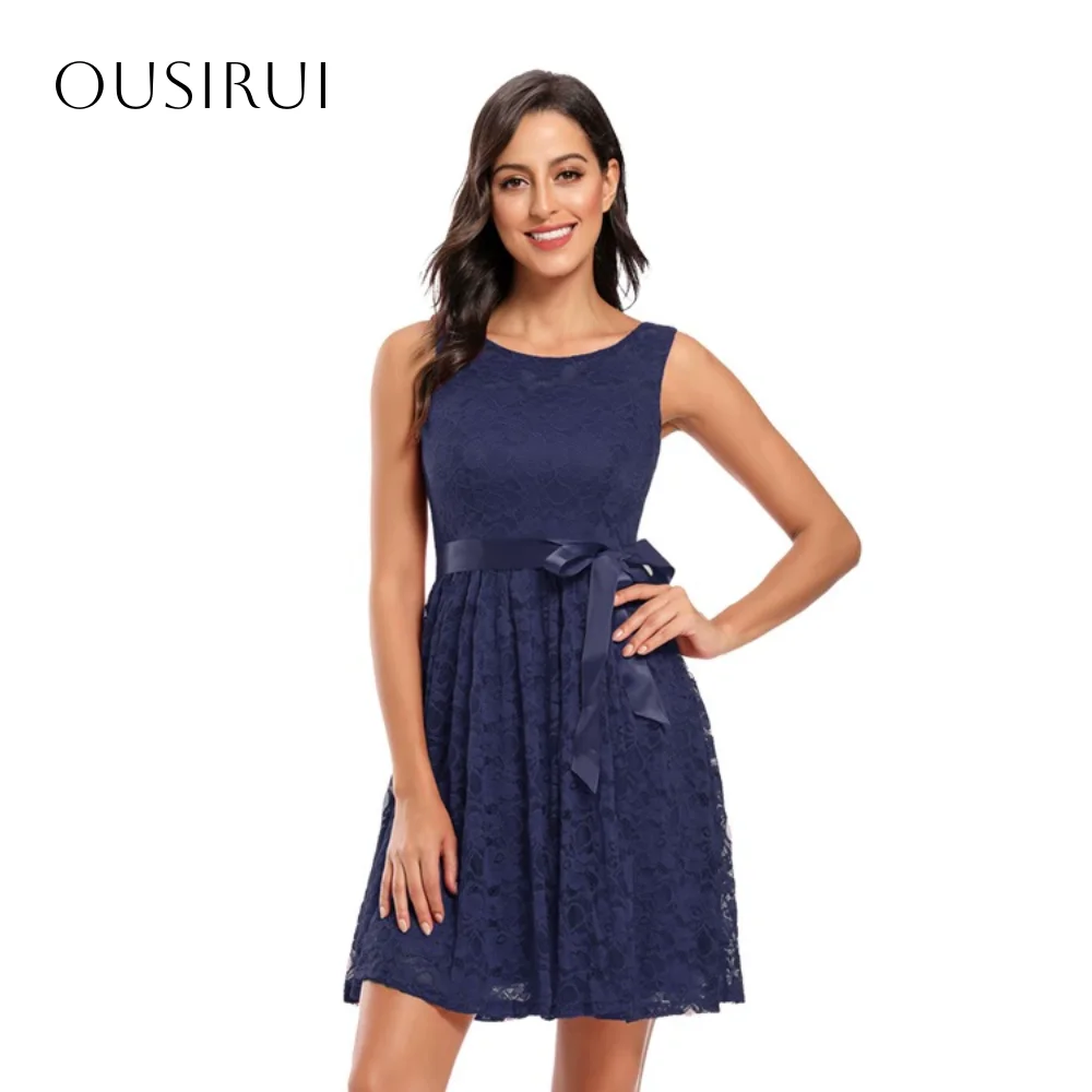 Korte kanten a-lijn cocktailjurken sjerp mouwloze ruches feestjurk op maat vestido corto elegante