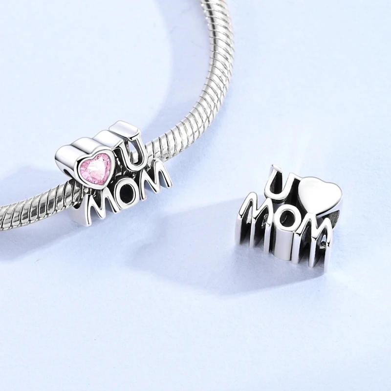 925 Sterling Silver Mother Daughter & Sister Love Charms Split Heart & MOM Letter Beads Fit Bracelets Mother's Day Jewelry Gift
