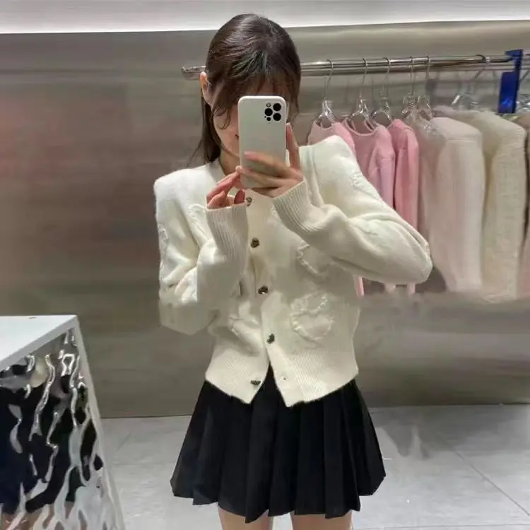 Knitted Cardigan Jacket Sweater Women\'s New Fashionable and Stylish Milk Series Outfit Design Top