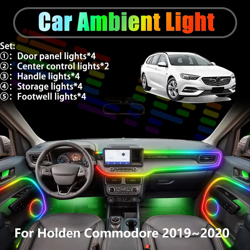 For Holden Commodore 2019~2020 MK5 5th ZB 2/18 in 1 Car ambient lighting Led trunk interior led lights USB RGB Ensemble Streamer