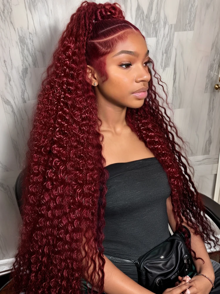 250 Density 30 40 Inch 99J Burgundy Deep Wave Curly 13x4 Lace Front Human Hair Red 13x6 HD Lace Frontal Wig for Black Women Wigs