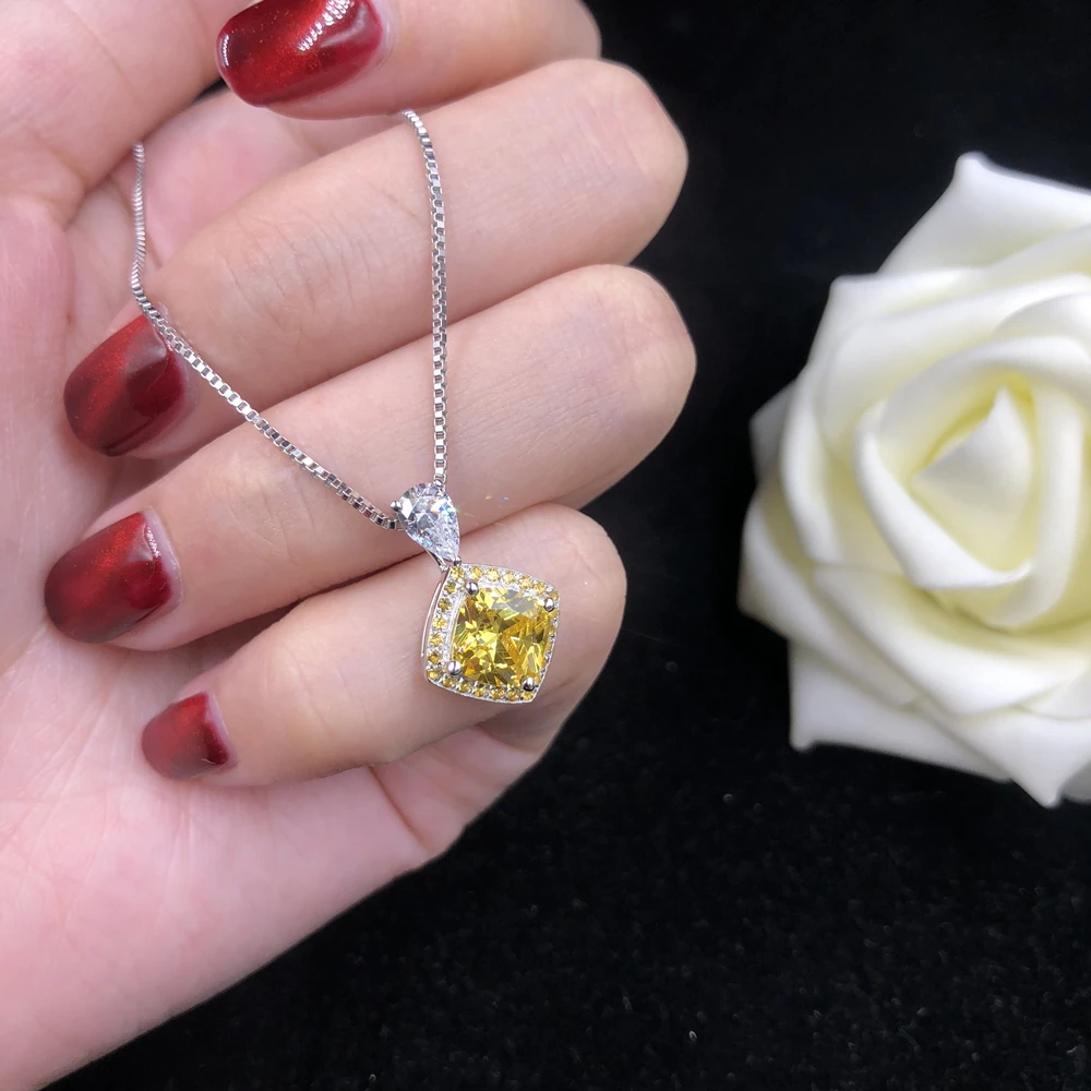 Beliebte solide 18 Karat Weißgold Anhänger 2ct gelb Kissen Diamant Verlobung Anhänger Halskette Frauen niedlichen Reises chmuck – Detail 5