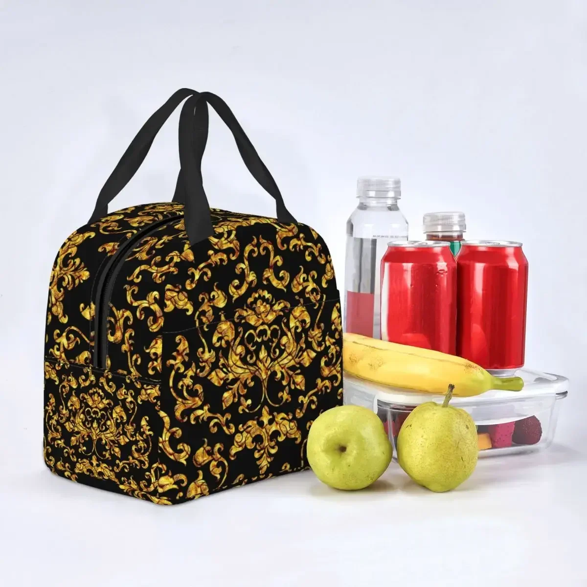 2023 New Golden Flower Pattern Insulated Lunch Bag For Women Resuable Floral Cooler Thermal Lunch Box Kids School Children