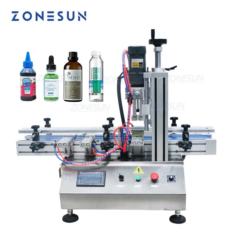 ZONESUN Automatic Desktop Liquid Soap Shampoo Plastic Glass Bottle Duckbill Screw Cover Capping Commercial Packing Machine