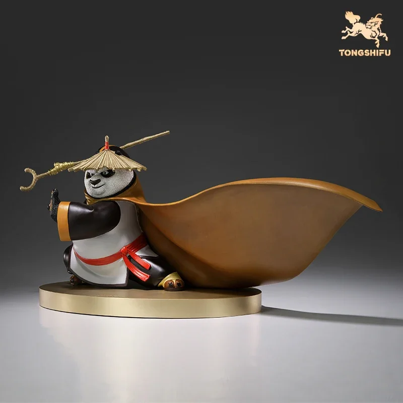 Copper Crafts Chinese Vintage Kung Fu Panda Cute Cartoon Character Bronze Statue Dragon Warrior Figurines Desktop Ornament Decor