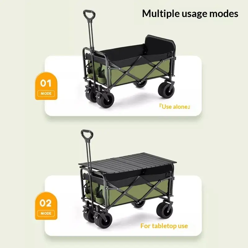 Factory Sale Four Wheel Platform Camping Utility Wagon 175kg Foldable OEM Hiking Fishing Beach Storage Trolley Cart view 3