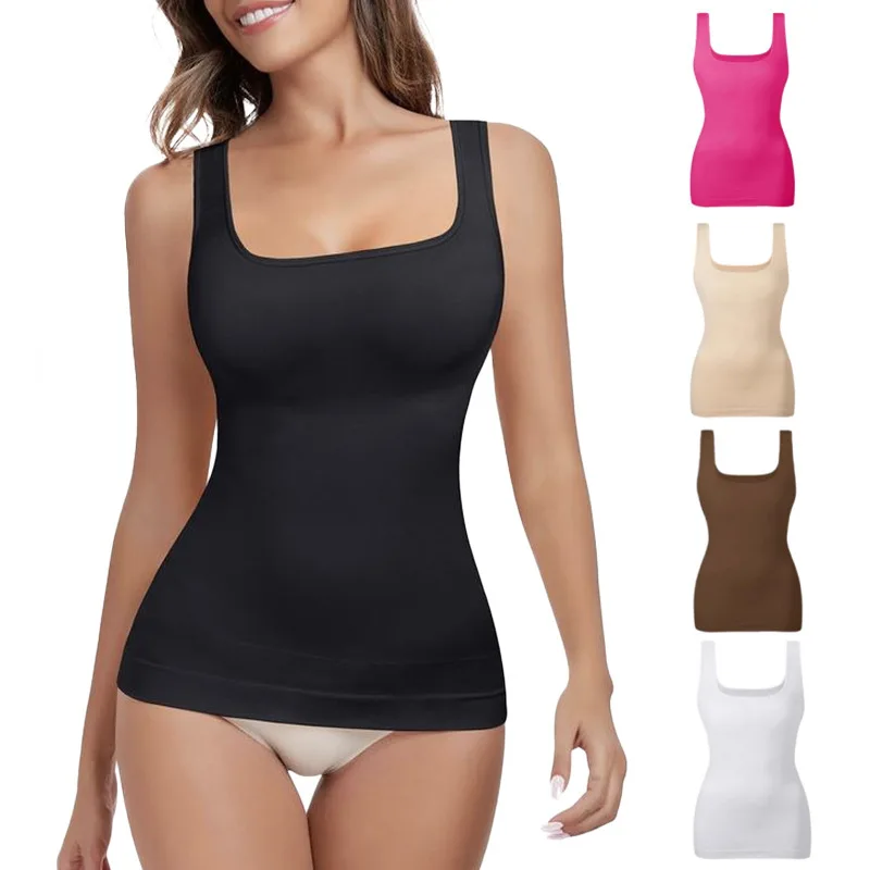 Women Seamless Square Neck Compression Shapewear Tank Top Tummy Control Sculpting Vest for Everyday Wear