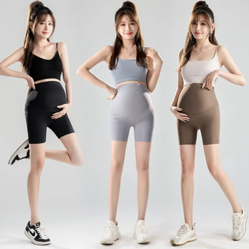 

Pregnant Women's Safety Pants Summer Thin Shark Skin Fashion High Waist Shorts Yoga Pants Pregnant Women's Wear Pants