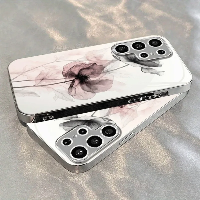 Ink painting pattern glass phone case suitable for Samsung Galaxy S26 S25 S24 S23 S22 S20 FE/Ultra/Plus hard case